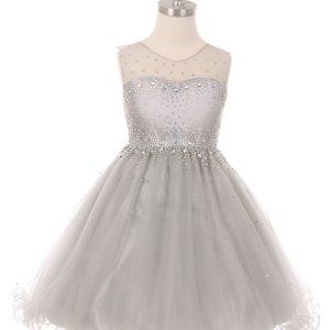 Silver beautiful illusion sparkling dress,decorated in shinny rhinestones X5029